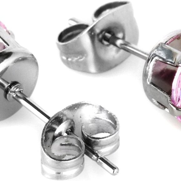 5 Pairs Black & Pink CZ Stud Earrings Set for Women, Hypoallergenic Stainless St - Picture 3 of 6